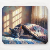 Slapende kat onder een quilt muismat (Voorkant)
