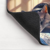 Slapende kat onder een quilt muismat (Hoek)