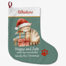 Slapende kat op cadeaus Kerstsok – Knus