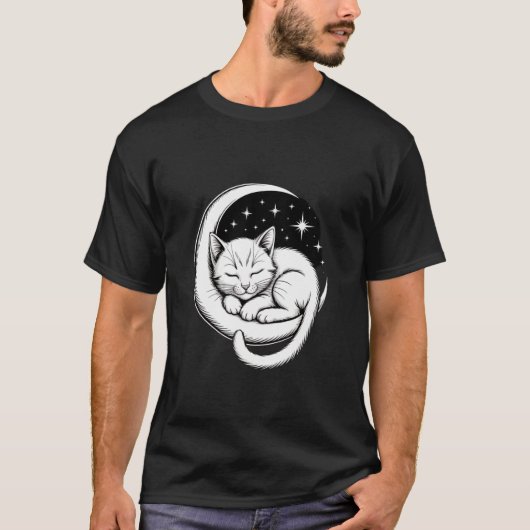 Slapende kat op halve maan t-shirt (Voorkant)