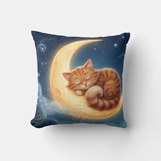 Slapende Kat op Maan Nursery Kussen (Voorkant)