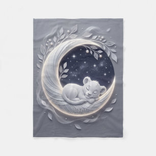 Slapende Kat Op Zilveren Halvemaan Nacht Fleece Deken