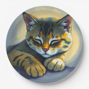 Slapende kat papieren bordje