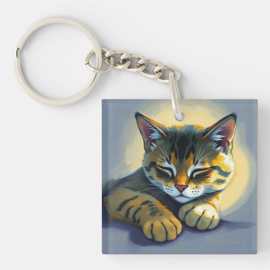 Slapende kat sleutelhanger (voorkant)