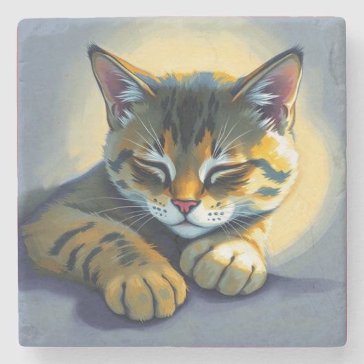 Slapende kat stenen onderzetter (Voorkant)
