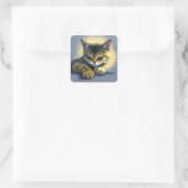 Slapende kat vierkante sticker (Tas)