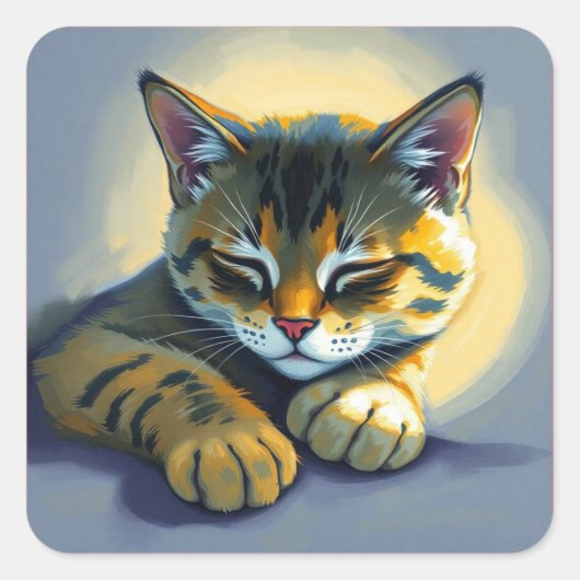 Slapende kat vierkante sticker (Voorkant)