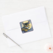 Slapende kat vierkante sticker (Envelop)