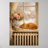 Slapende Kat Winterraam Poster (Voorkant)