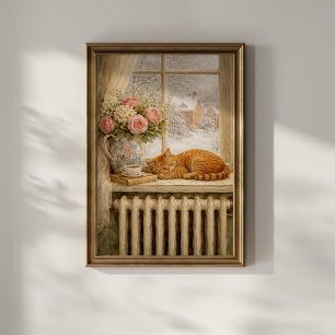 Slapende Kat Winterraam Poster