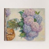 Slapende kater en hortensia's legpuzzel (Horizontaal)