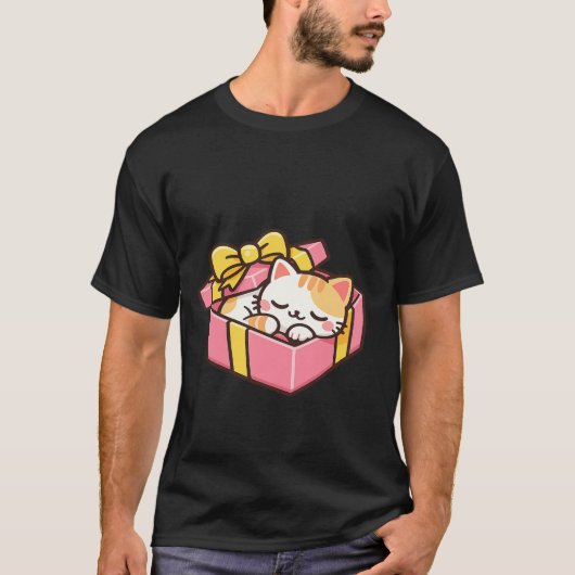 Slapende Kawaii Sinaasappelkat in Roze Cadeau Doos T-shirt (Voorkant)