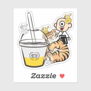 Slapende Kawaii Tijger, Bubble Tea & Hitotsume Koz Sticker