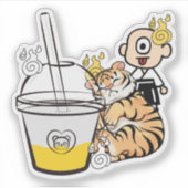 Slapende Kawaii Tijger, Bubble Tea & Hitotsume Koz Sticker (Voorkant)