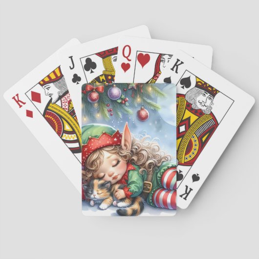 Slapende Kerstelf met Calico Kitten Pokerkaarten (Achterkant)