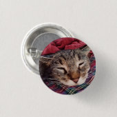 Slapende kerstkat tabby geruite flanel rood ronde button 3,2 cm (Voorkant /achterkant)