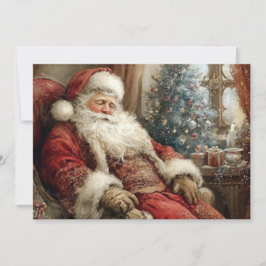Slapende Kerstman Gelukkig Kerstfeest Plat Kaart (Voorkant)