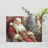 Slapende Kerstman Gelukkig Kerstfeest Plat Kaart (Staand voorkant)