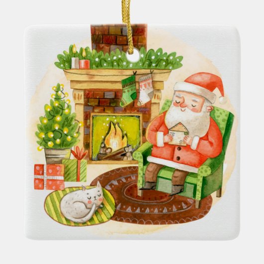 Slapende Kerstman Keramisch Ornament (Voorkant)