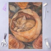 Slapende Kitten in Roos Waterverf Bloem Tissuepapier (Craft)
