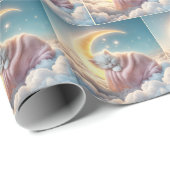 Slapende kitten op een maansikkel cadeaupapier (Rol Hoek)