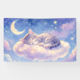 Slapende Kitten op Wollenmaan-spandoek Spandoek