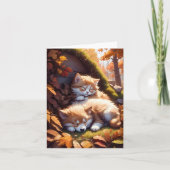 Slapende Kitten Puppy Herfst Blanke Groet Kaart (Voorkant)