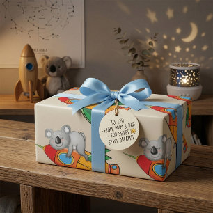 Slapende Koala op Kleurrijke Raket  Cadeaupapier