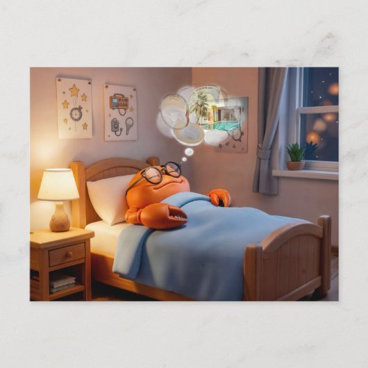 Slapende Krab Droomt Van Rijkdom En Schat Briefkaart (Voorkant)