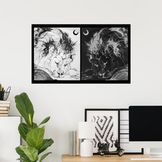 Slapende leeuwen: Yin & Yang Poster (Thuiskantoor)