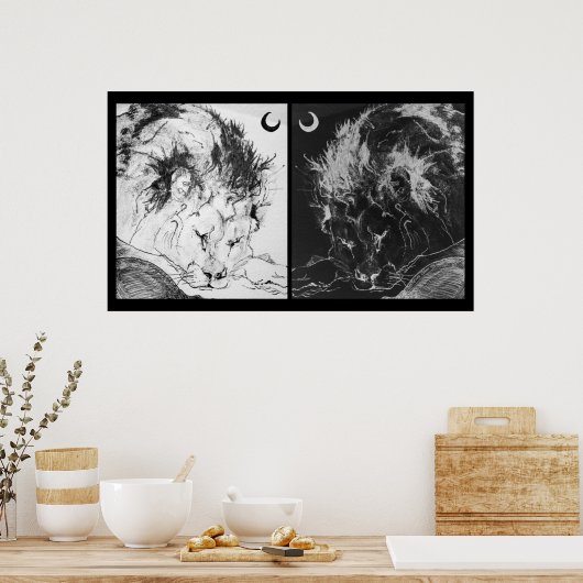 Slapende leeuwen: Yin & Yang Poster (Keuken)