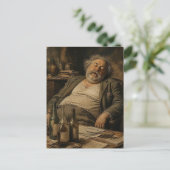 Slapende man en wijnflessen briefkaart (Staand voorkant)