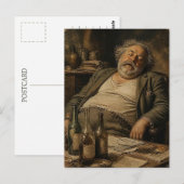 Slapende man en wijnflessen briefkaart (Voorkant / Achterkant)