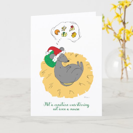 Slapende Muis Kerstkaart Schattige Feestdagen Kaart (Gele Bloem)