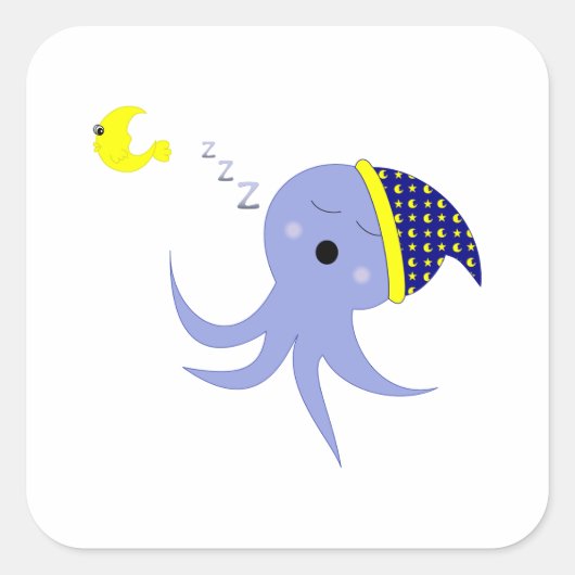 Slapende Octopus Vierkante Sticker (Voorkant)