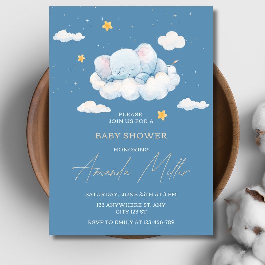 Slapende olifant Baby shower, Boy Baby shower Kaart