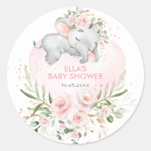  slapende olifant Blush Floral Greenery Ronde Sticker