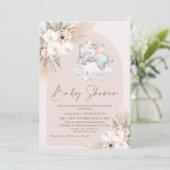 Slapende olifant Floral Boho Arch Baby shower Kaart (Staand voorkant)