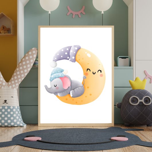 Slapende Olifant in Maan Kinderkamer Decoratie Pos