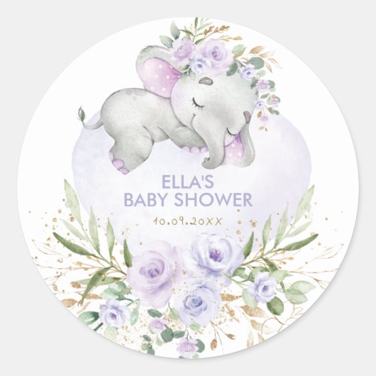  slapende olifant Paarse Floral Greenery Ronde Sticker (Voorkant)