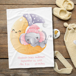 Slapende Olifant Roze Meisje Halve Maan Baby Fleece Deken
