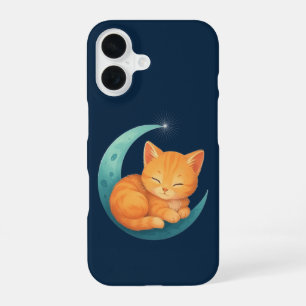 Slapende Oranje Kat op Maan Case iPhone 16 Hoesje