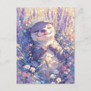 Slapende Otter in Paars Lavendelveld Briefkaart