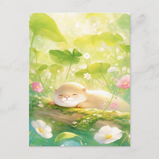 Slapende Otter op een Mosrijke Zomerlog Briefkaart (Voorkant)