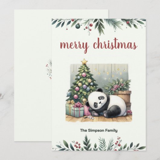 Slapende panda feestdagenkaart (Voorkant / Achterkant)