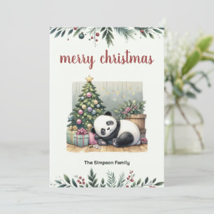 Slapende panda feestdagenkaart