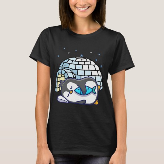 Slapende pinguïn met vis t-shirt (Voorkant)