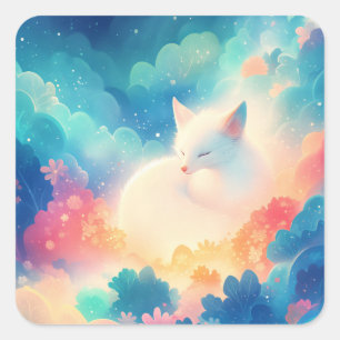 Slapende Poolvos in Magische Pastelwolk Vierkante Sticker