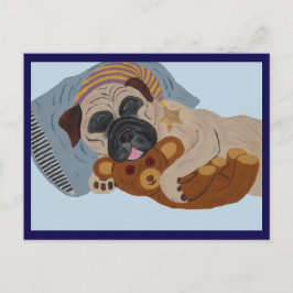 Slapende Pug met Teddibeer Feestdagenkaart