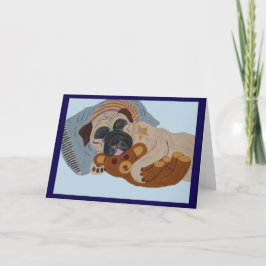 Slapende Pug met Teddibeer Kaart